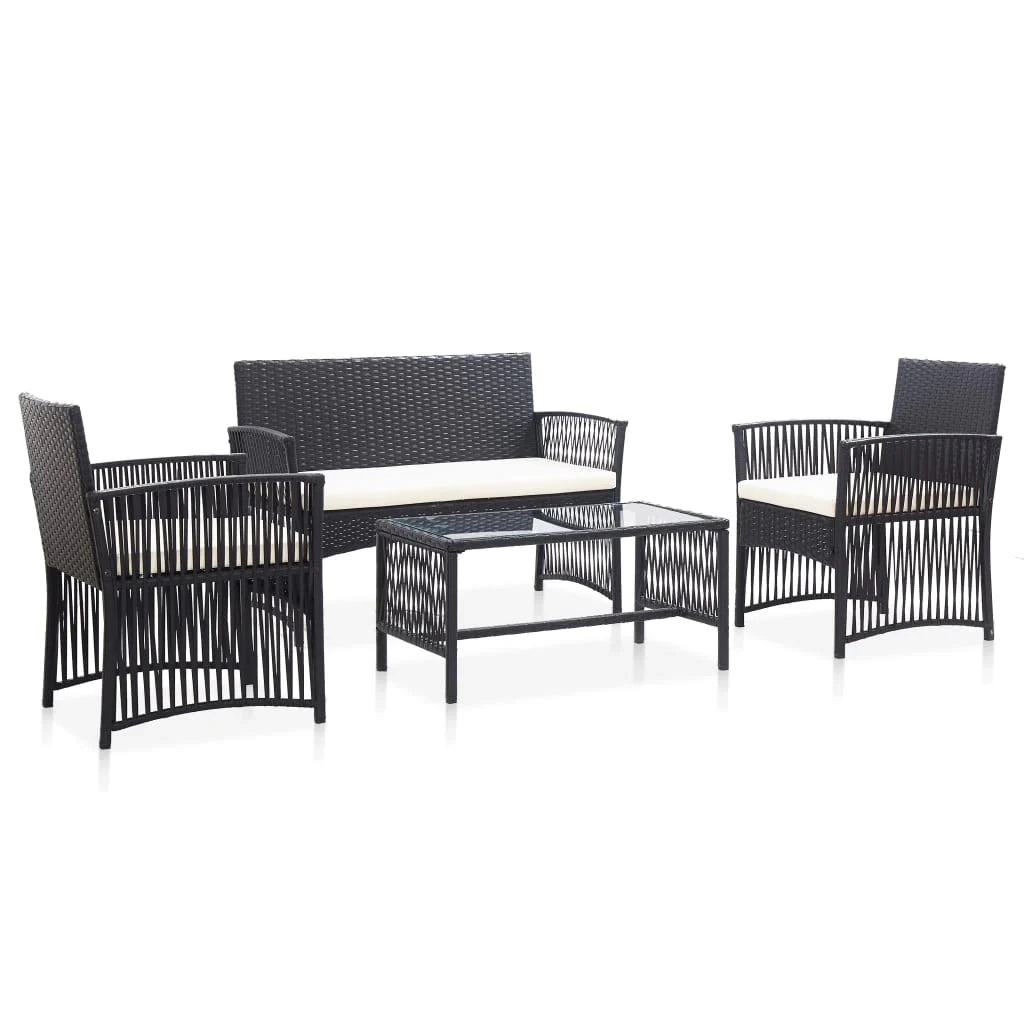 Set di mobili da giardino mobili da esterno set da 4 pezzi con cuscini resina intrecciata nera 02_0016075