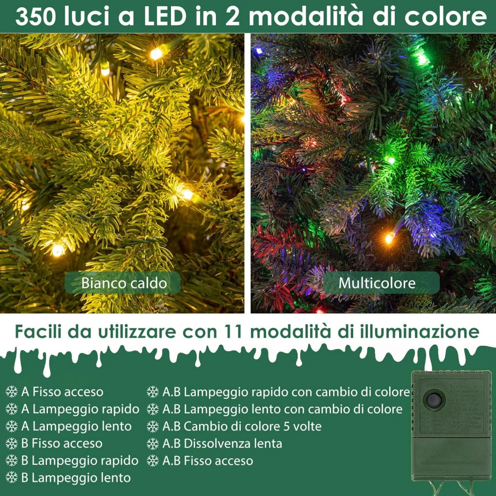 Albero di Natale Pre-illuminato on Cerniera 150/180 cm, Albero di Natale con 250/350 Luci a LED Multicolori e Bianco Caldo, 11 Modalità di Illuminazione, 844/1168 Punte di Ramo (180 cm)