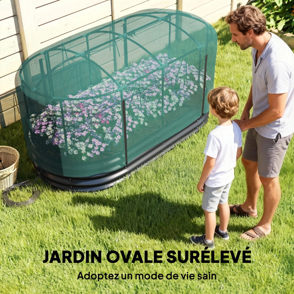 Letto da giardino rialzato con gabbia di protezione ¨C Minimal ¨C 180x90x93 cm grigio e verde