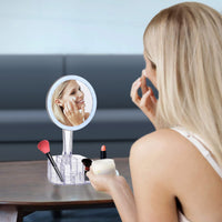 Specchio da Trucco con Luce Led e Porta Accessori Trasparente Ingrandimento 1X