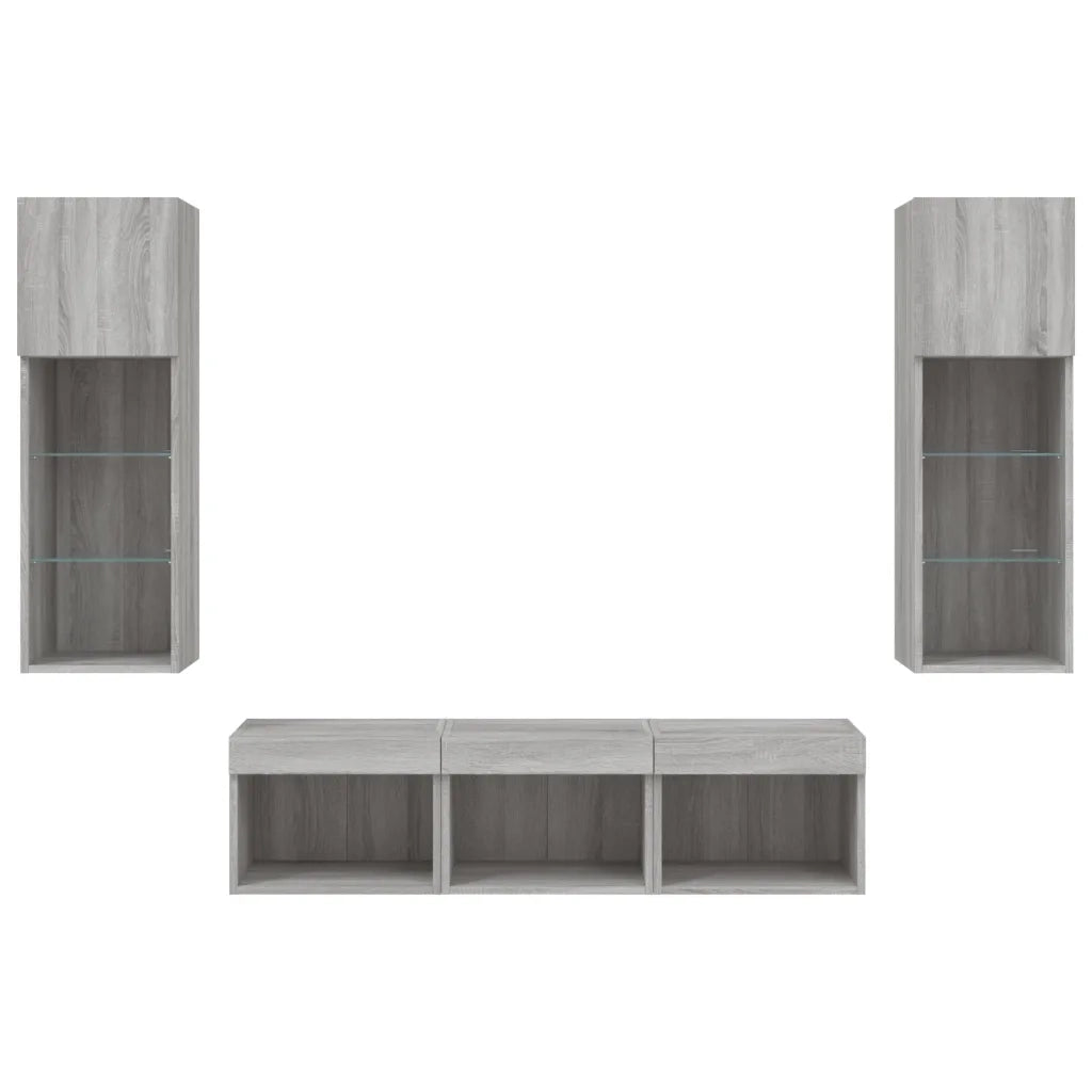 Mobili TV a Muro con LED 5pz Grigio Sonoma in Legno Multistrato 3216602