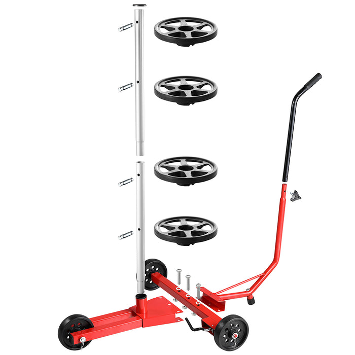 Albero Asta Porta Pneumatici in Ferro con Carrello Ruote Salvaspazio 4 Scomparti