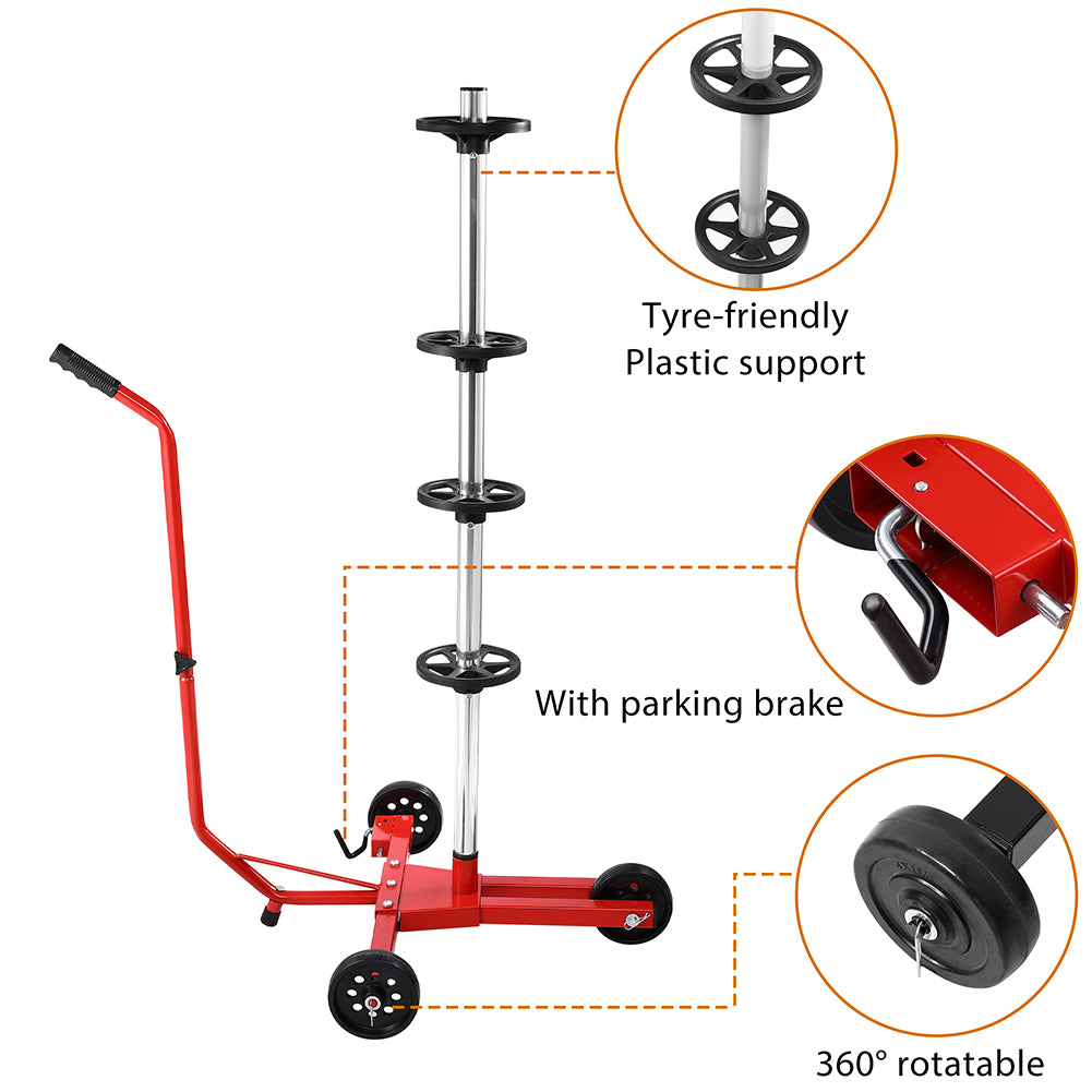 Albero Asta Porta Pneumatici in Ferro con Carrello Ruote Salvaspazio 4 Scomparti