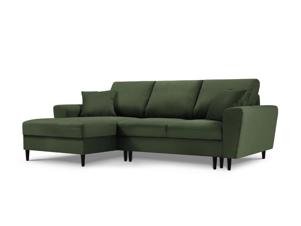 Cosmopolitan Design - Divano convertibile angolare sinistro con box "Kyoto" 4 posti in velluto a coste verde bottiglia 