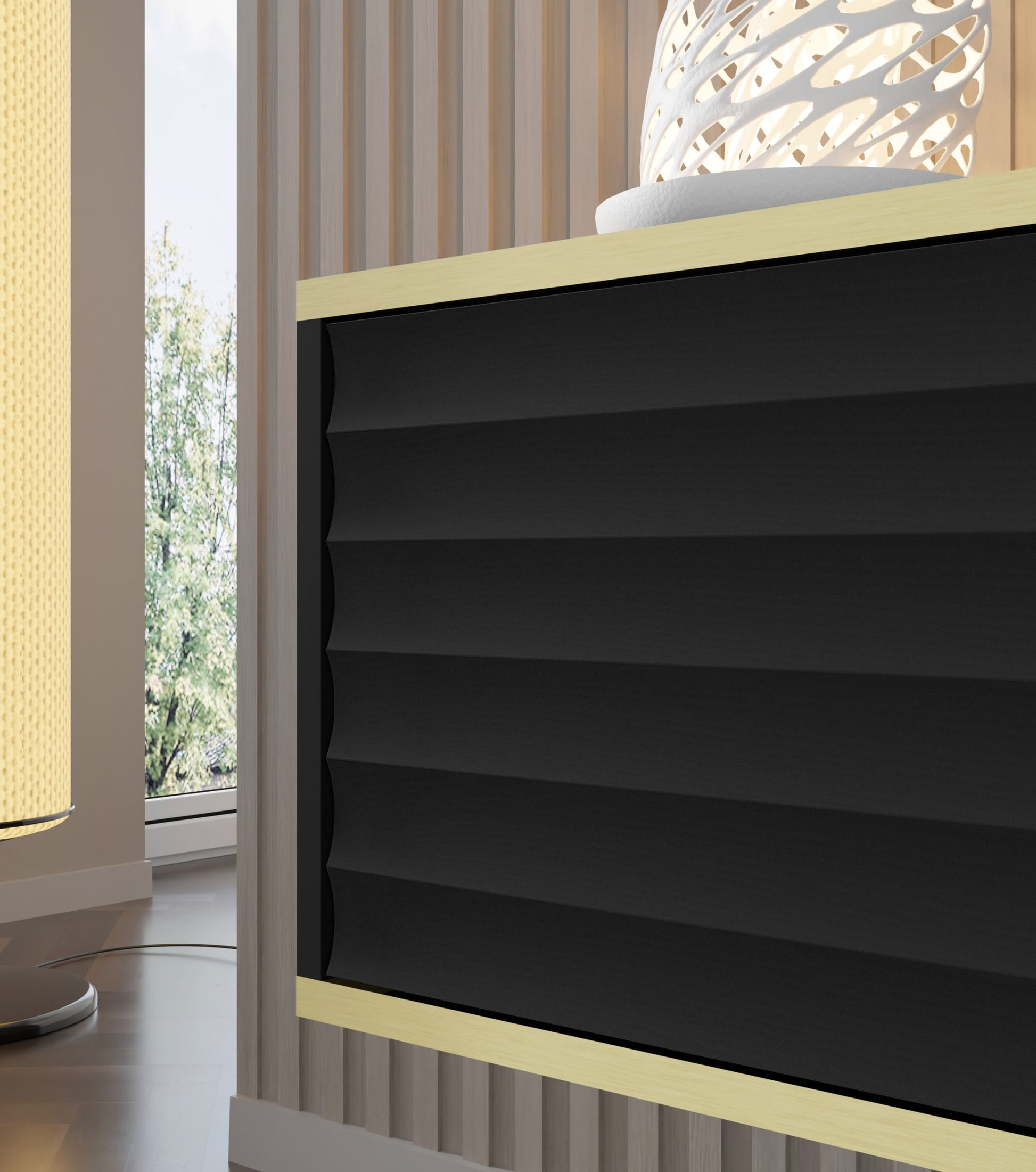 Mobile tv sospeso WABI cm 180x40x33h nero opaco bordo oro