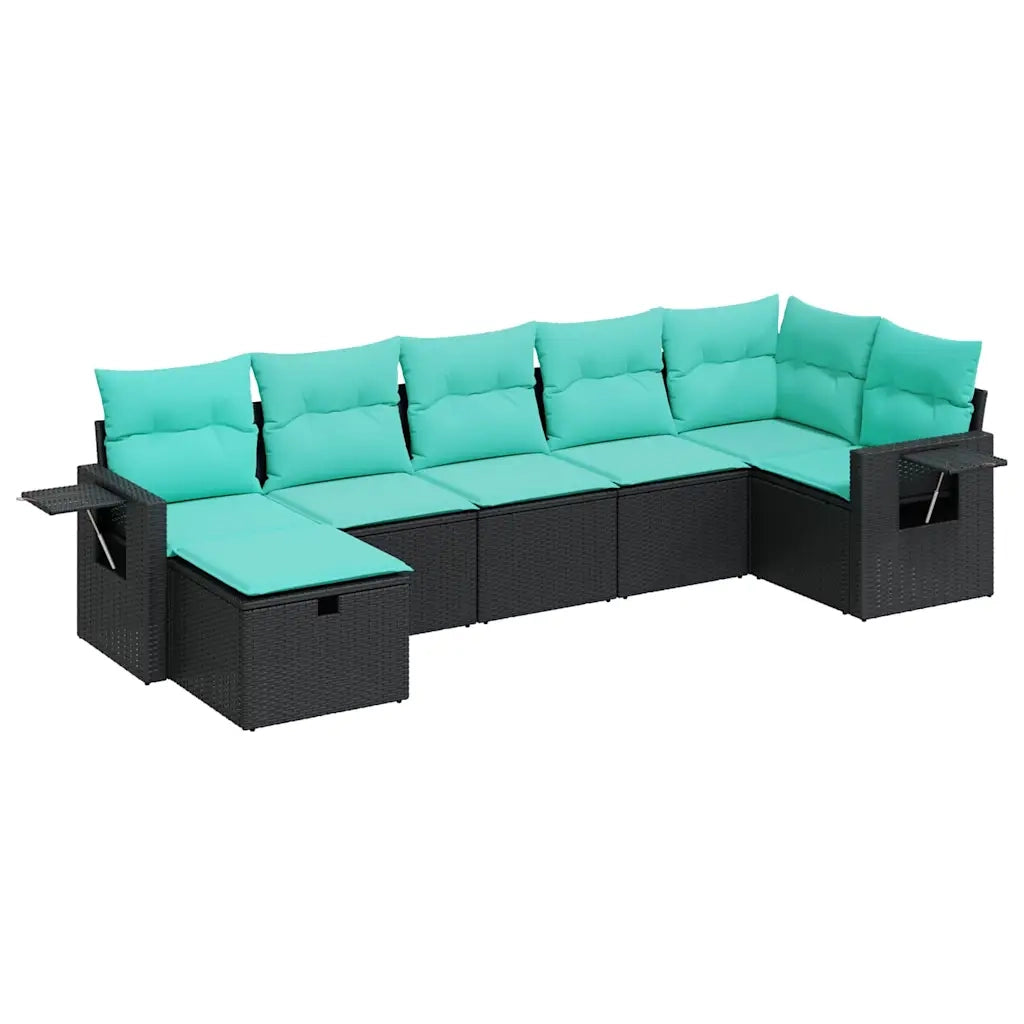 Set Divani da Giardino con Cuscini 7pz Nero Polyrattan