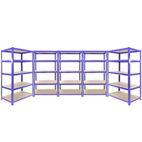 3 Scaffali 90cm e 2 Scaffali 120cm Q-Rax in Acciaio Senza Bulloni Blu per Garage