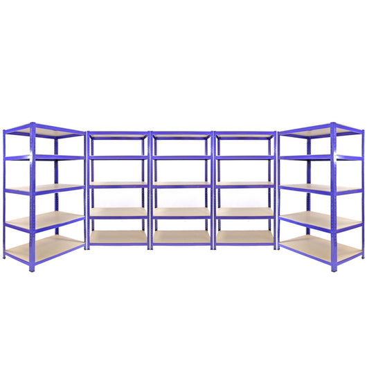 3 Scaffali 90cm e 2 Scaffali 120cm Q-Rax in Acciaio Senza Bulloni Blu per Garage