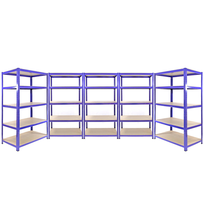 3 Scaffali 90cm e 2 Scaffali 120cm Q-Rax in Acciaio Senza Bulloni Blu per Garage