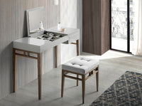 Comodino in legno grigio e noce con specchio