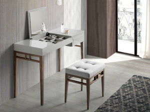 Comodino in legno grigio e noce con specchio