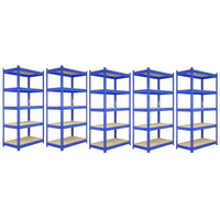 5 Scaffali in Acciaio Senza Bulloni Q-Rax Blu Larghi 90cm per Magazzino e Box