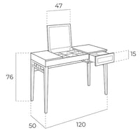 Comodino in legno grigio e noce con specchio