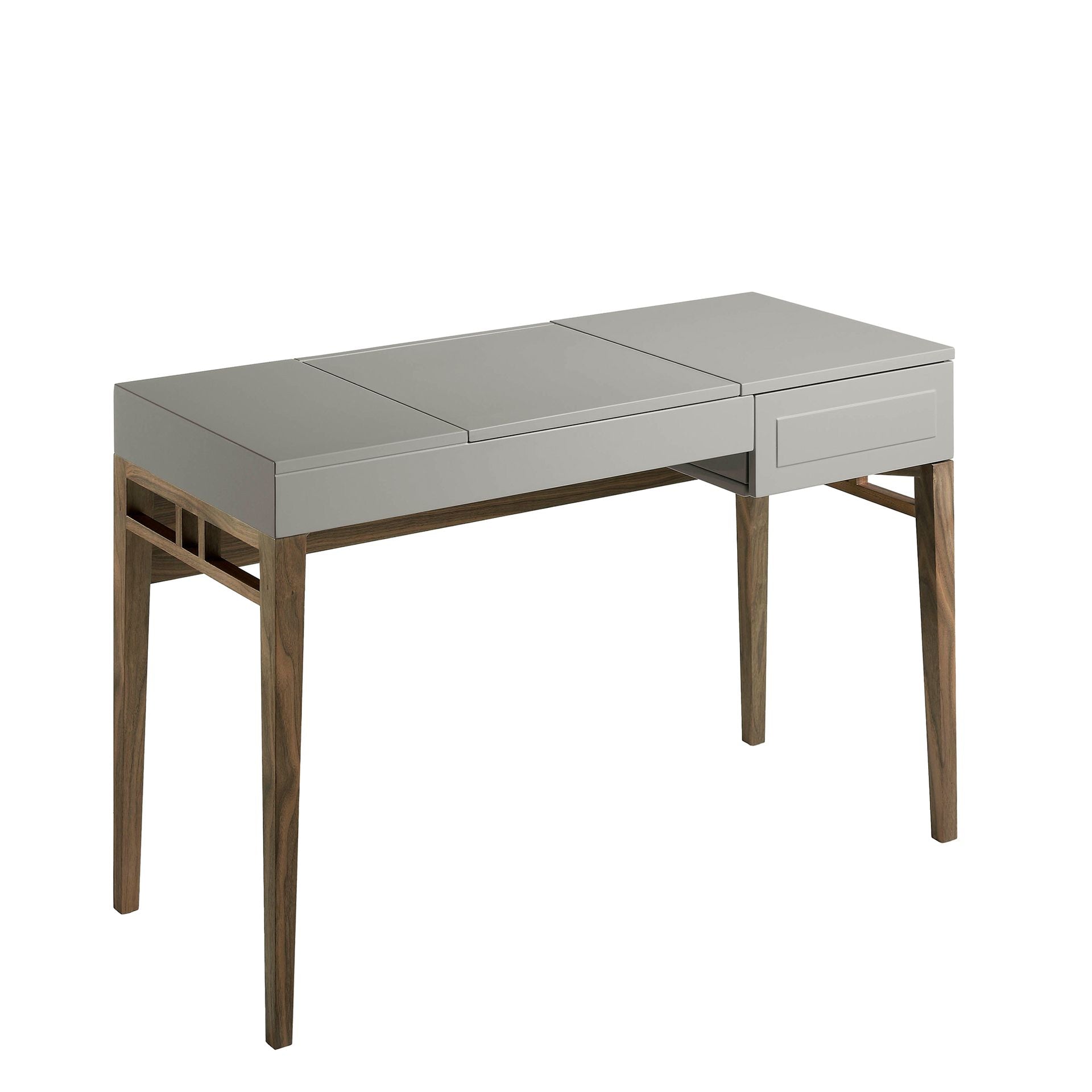 Comodino in legno grigio e noce con specchio