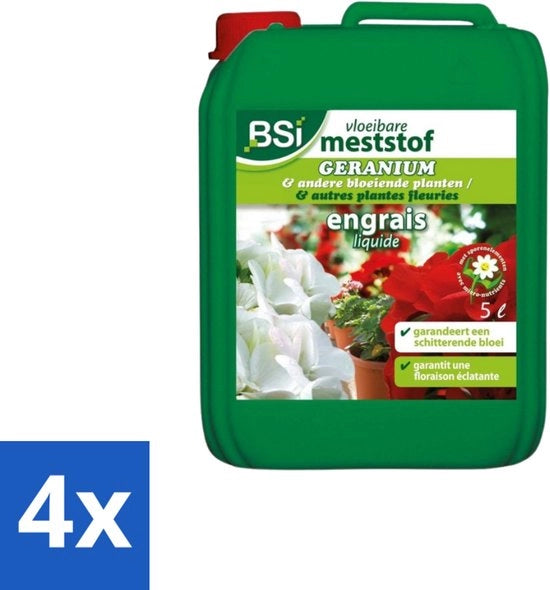 Meststof Liquida Geranio - Fioritura Ricca & Crescita Veloce - 5 L - Confezione Economica - 4 pezzi