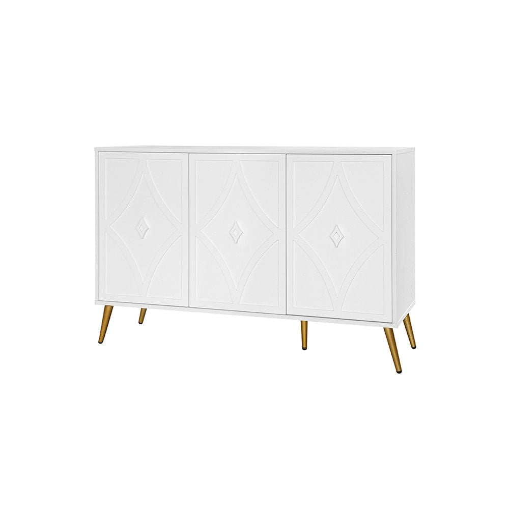 Buffet a 3 ante - Xylo - 120¡Á40¡Á80 cm - Bianco - Motivo 3D piedi dorati