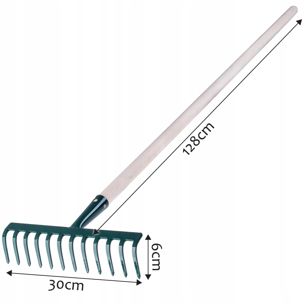 Rastrello per foglie KADAX, per giardino ed erba, con manico in legno, 138 cm, rastrello solido a 12 denti.