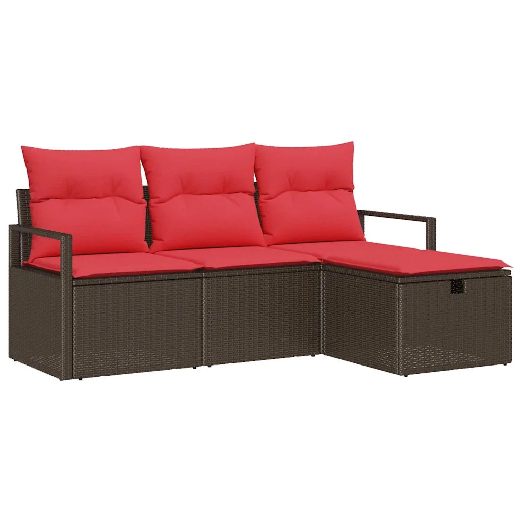 Set di divani con cuscino 4 pcs Marrone e Rosso polyrattan