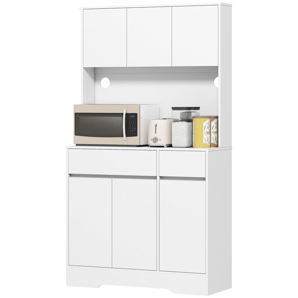 Credenza da Cucina Moderna con 4 Armadietti. 2 Cassetti e Ripiani Regolabili. 100x38x180 cm. Bianco