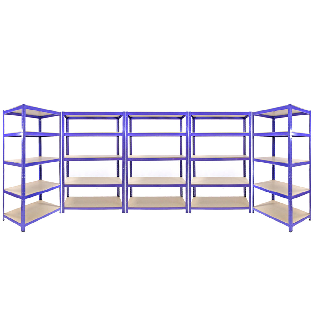 2 Scaffali 90cm e 3 Scaffali 120cm Q-Rax in Acciaio Senza Bulloni Blu per Garage