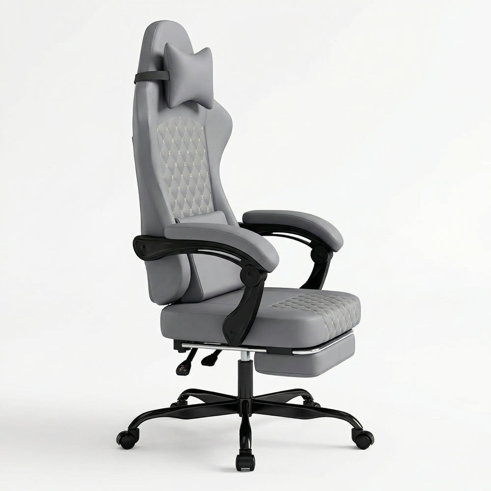 Sedia da gaming in PVC - Xylo - Massaggio e poggiapiedi, capacit¨¤ 150 kg, grigio