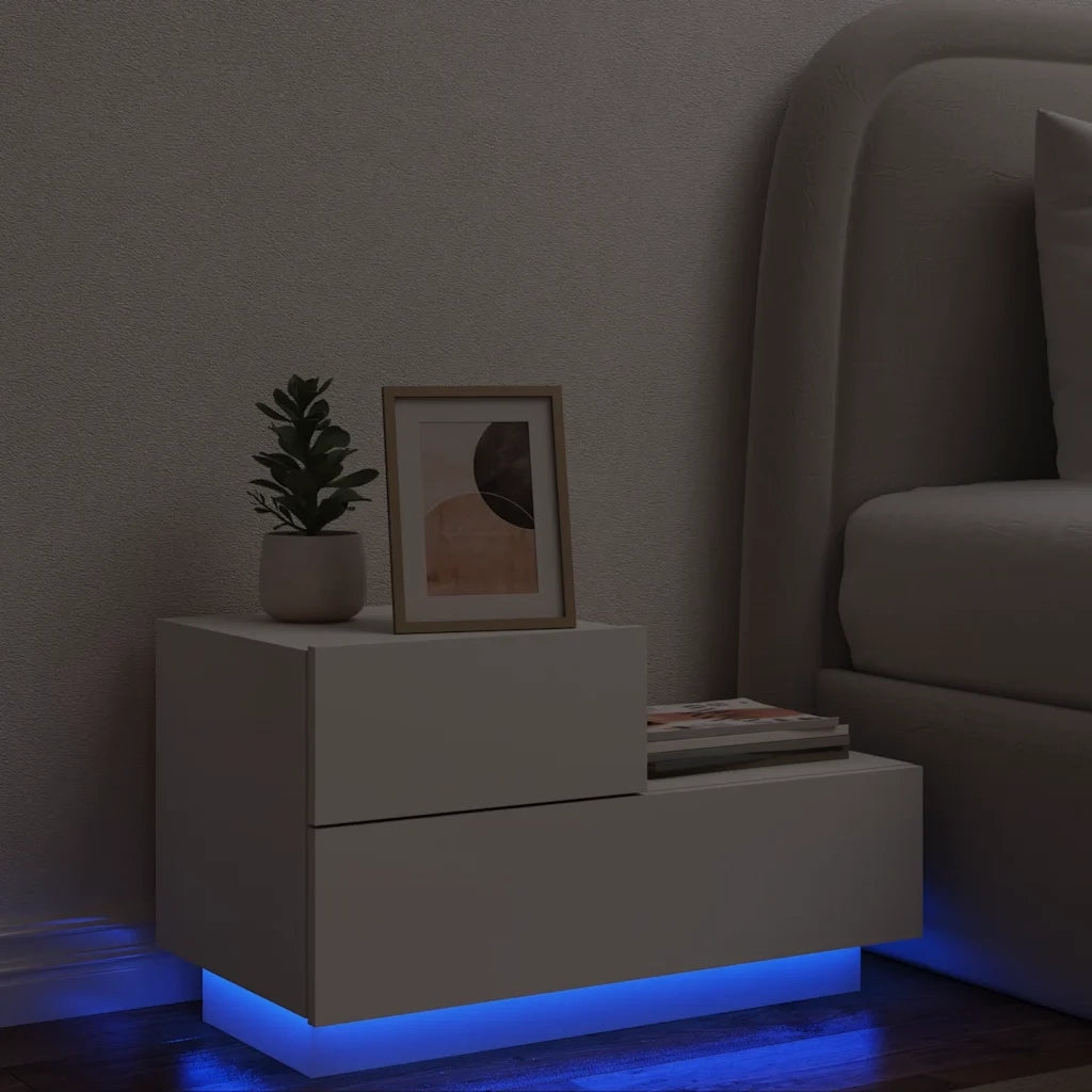 Comodino con Luci LED-Tavolino da notte Bianco 70x36x40,5 cm