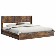 Letto matrimoniale | Letto per adulti | Struttura del letto con stoccaggio e testata Rovere Fumo