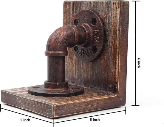 Sostegni in legno stile industriale, base a tubo Sostegni robusti per libri e film, 1 coppia (rosso bronzo)
