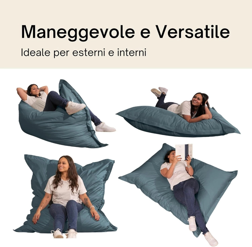 Pouf da Esterno Giardino, Tessuto Impermeabile e Anti-UV, Fodera Lavabile, Imbottitura in Schiuma Molto Confortevole - Pouf Poltrona Sacco Grande (180x140 cm, Grigio Scuro)