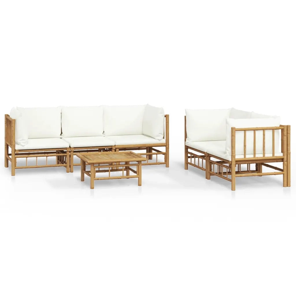 Set Salotto da Giardino 6pz con Cuscini Bianco Crema in BambÃ¹cod mxl 124252