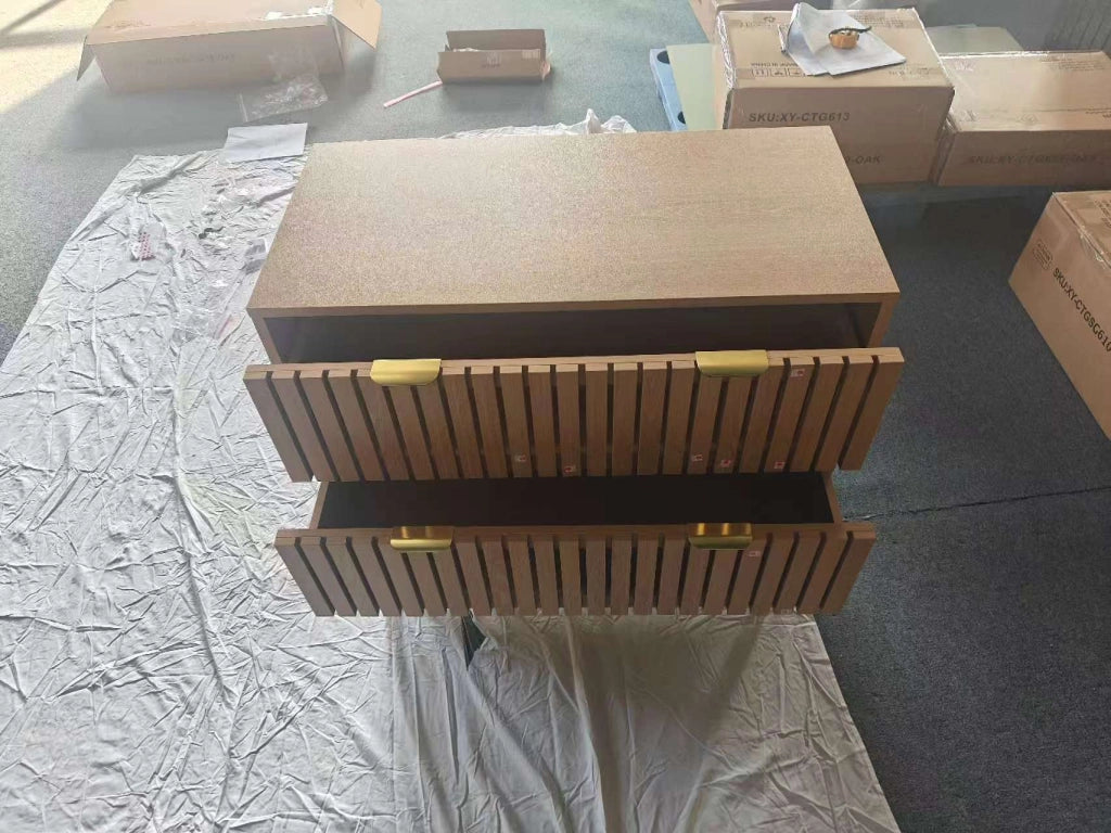 Credenza moderna in stile retrò con 3 cassetti, finitura rovere, per soggiorno, camera da letto e ingresso