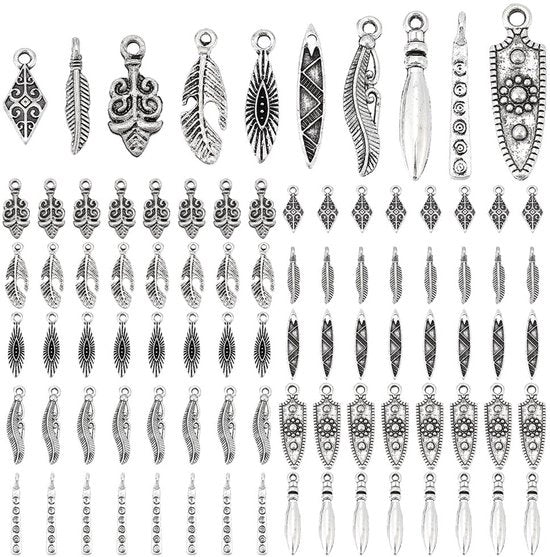 Accessori per abbellire 140 pezzi - Campanelli in argento antico - Hanger vintage - Creare gioielli - Pennello/Spilla - 10 stili