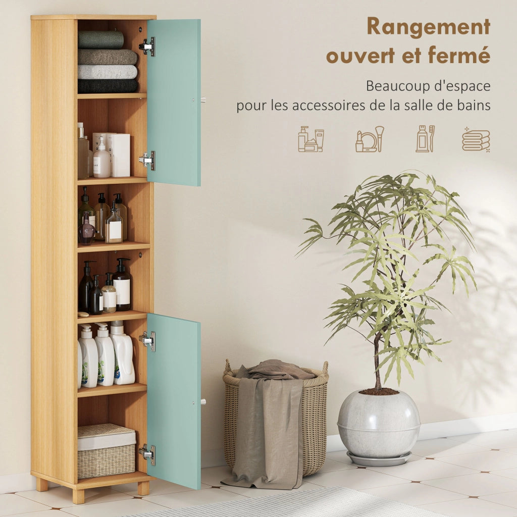 Mobile bagno armadietto 2 ante 2 ripiani aperti regolabili ¨C zephmum ¨C verde 30x30x166 cm