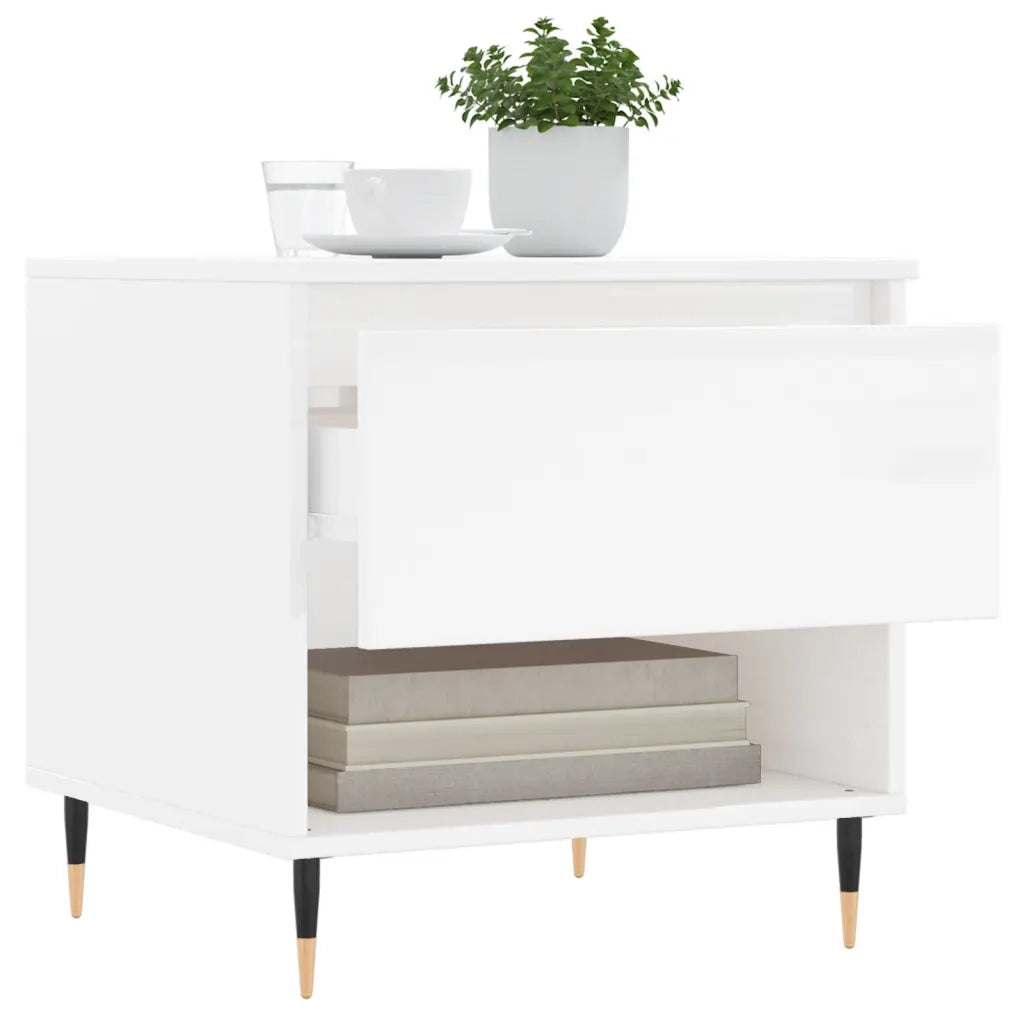 Tavolini Salotto 2pz Bianco Lucido 50x46x50cm Legno Multistrato 830897
