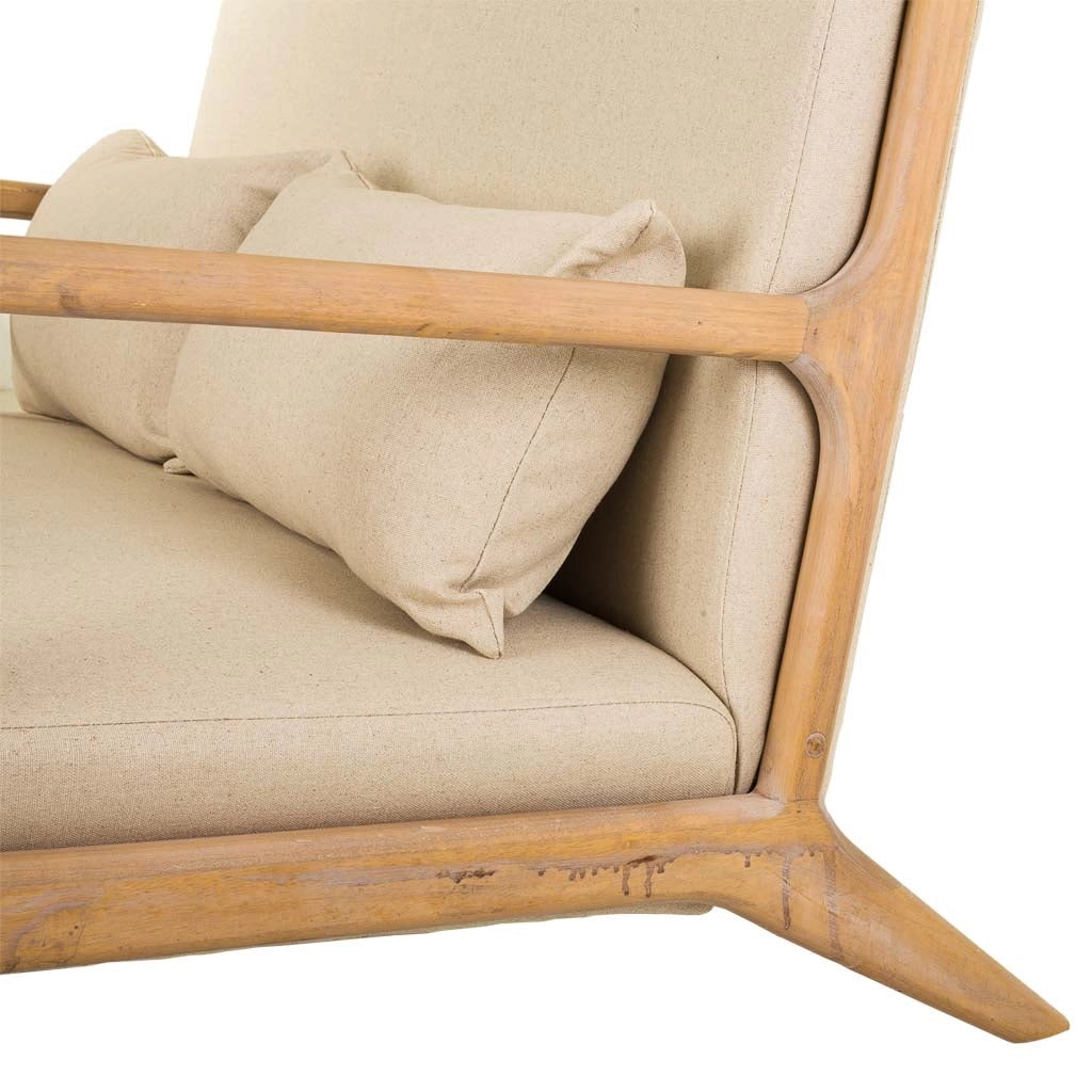 Divano in legno con rivestimento panna 122x85x34/74h