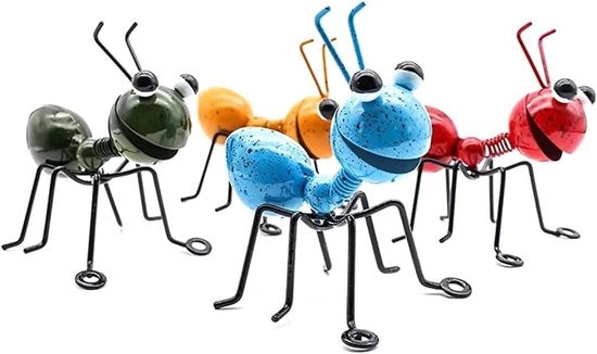 Set di 4 sculture metalliche colorate per decorazione di giardino e abitazione