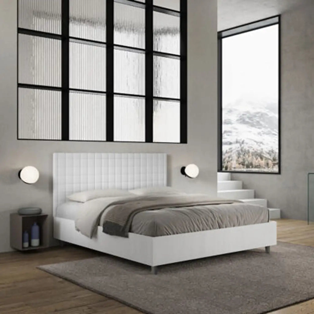 Letto matrimoniale con rete 160x190 bianco frassino testata similpelle bianco Burmy