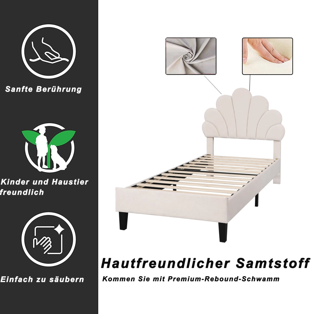 Letto imbottito 90x200 cm con testiera floreale beige