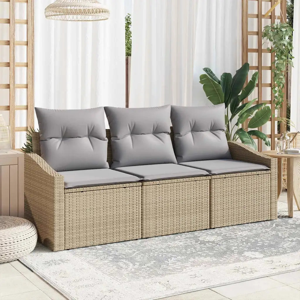 Set di divani con cuscino 3 pcs Beige polyrattan