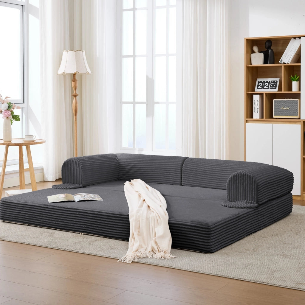 Divano letto 202x84x62 cm grigio – convertibile 2 posti, tessuto a coste