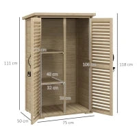 Armadio da Esterno Portaoggetti a 2 Ripiani con Picchetti, in Legno di Abete, 75x50x111/118 cm