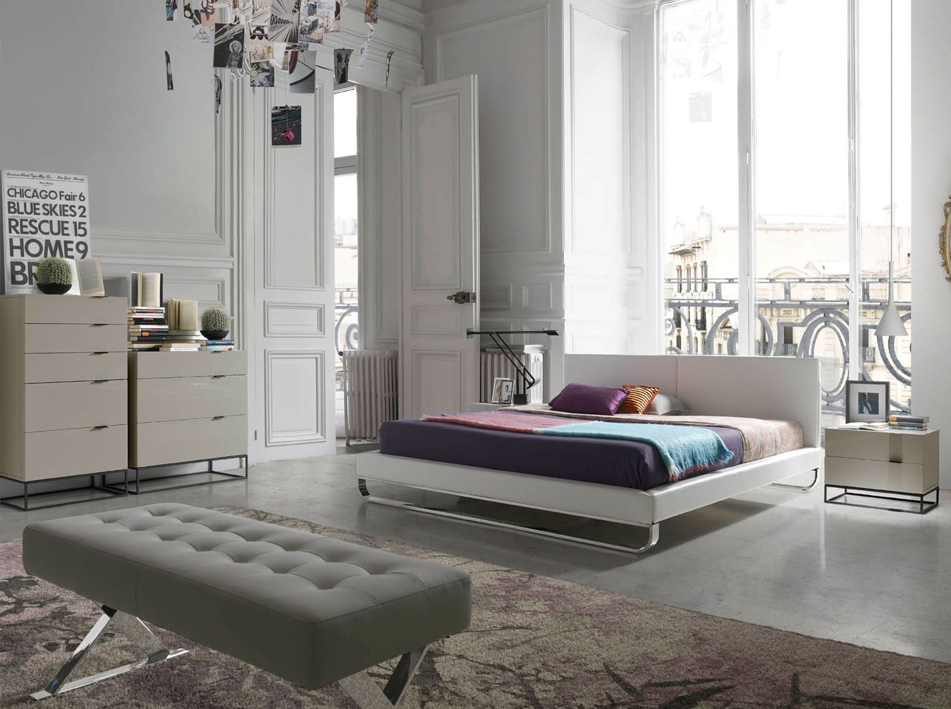 Comodino in legno grigio e acciaio nero