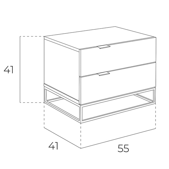 Comodino in legno grigio e acciaio nero