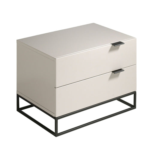 Comodino in legno grigio e acciaio nero