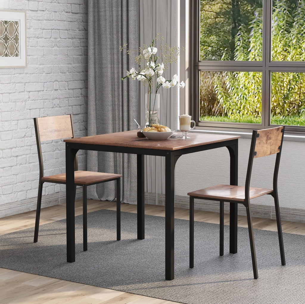 Set tavolo da pranzo con 2 sedie marrone, 70 x 70 cm