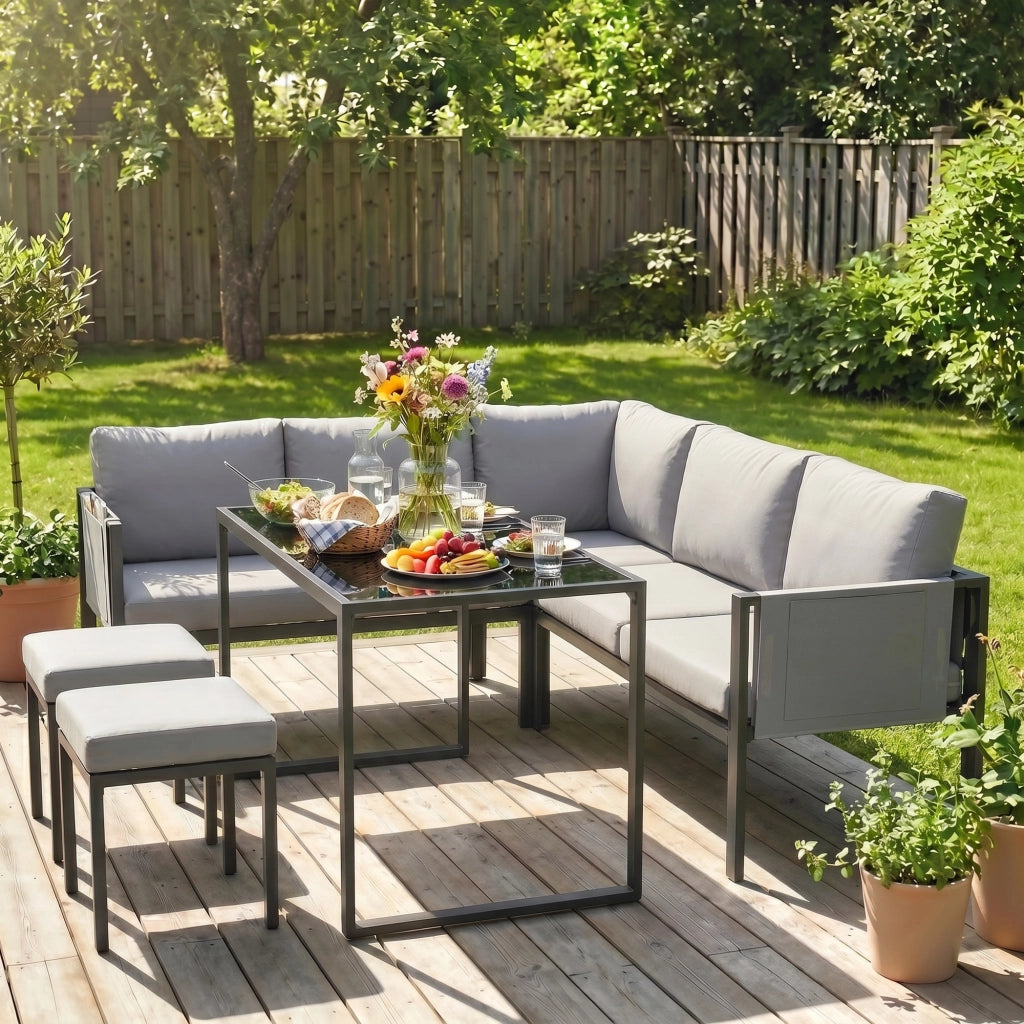 Divano Angolare Esterno Set da Giardino 6 Pezzi ¨C zephmum ¨C Grigio Polyrattan 10cm Cuscini