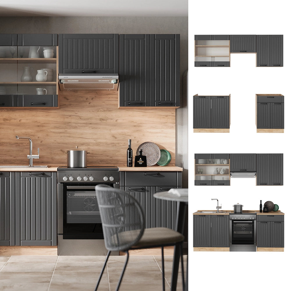 Cucina componibile Fame-Line Grigio scuro/Rovere dorato 200 cm, PL Antracite Vicco