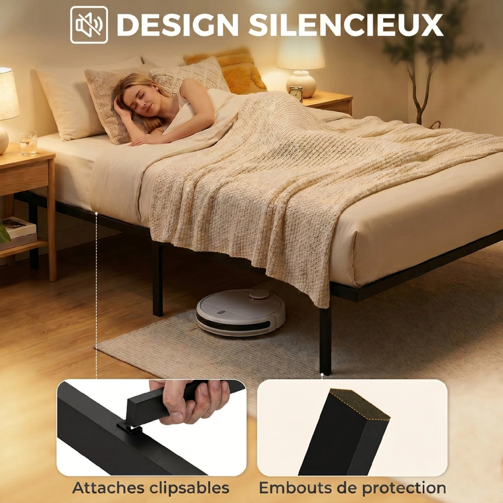 Letto singolo con contenitore ¨C Xylo ¨C metallo nero 90x200 cm con rete a doghe