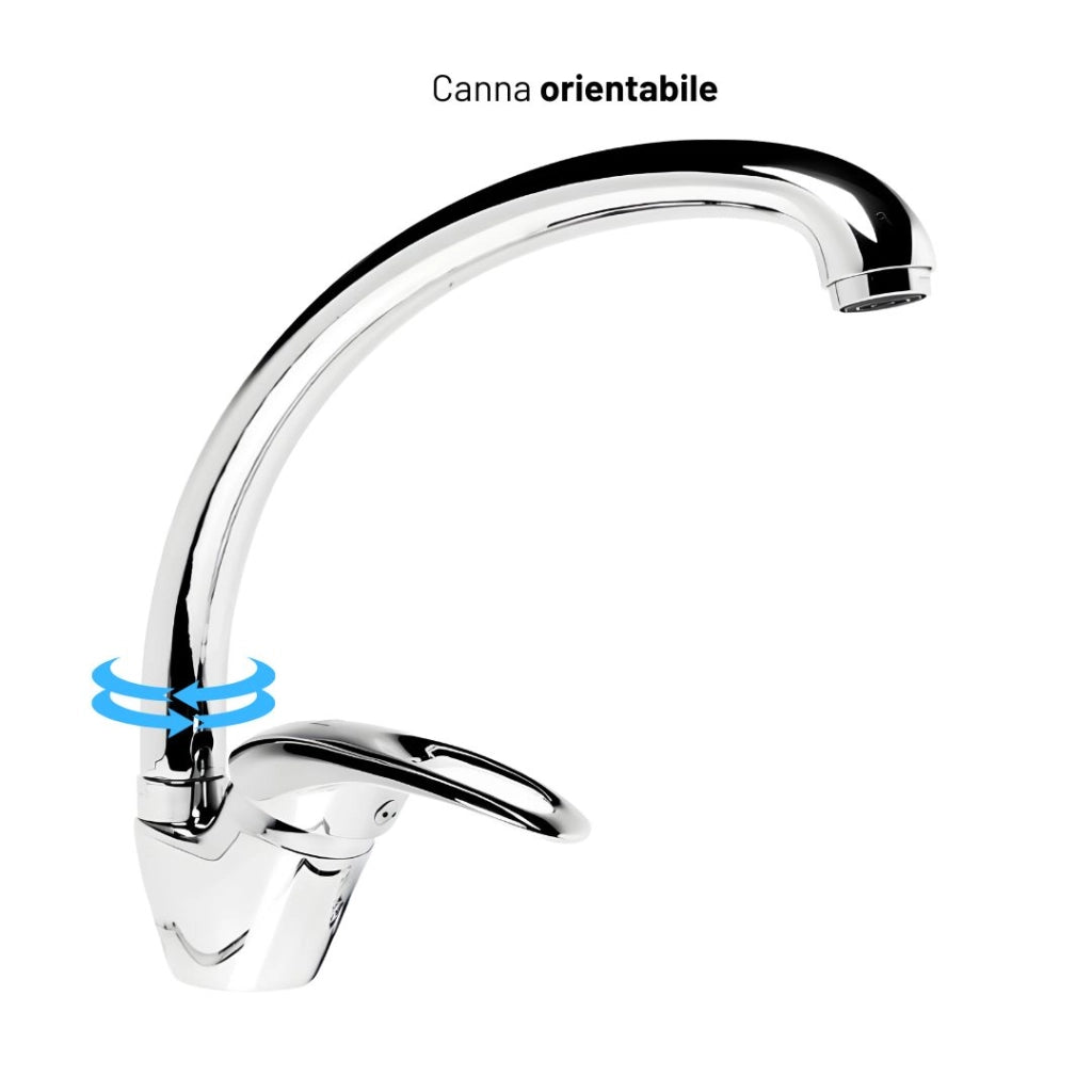 Miscelatore rubinetto per lavello cucina erogazione orientabile *** finitura- cromo lucido, confezione 1
