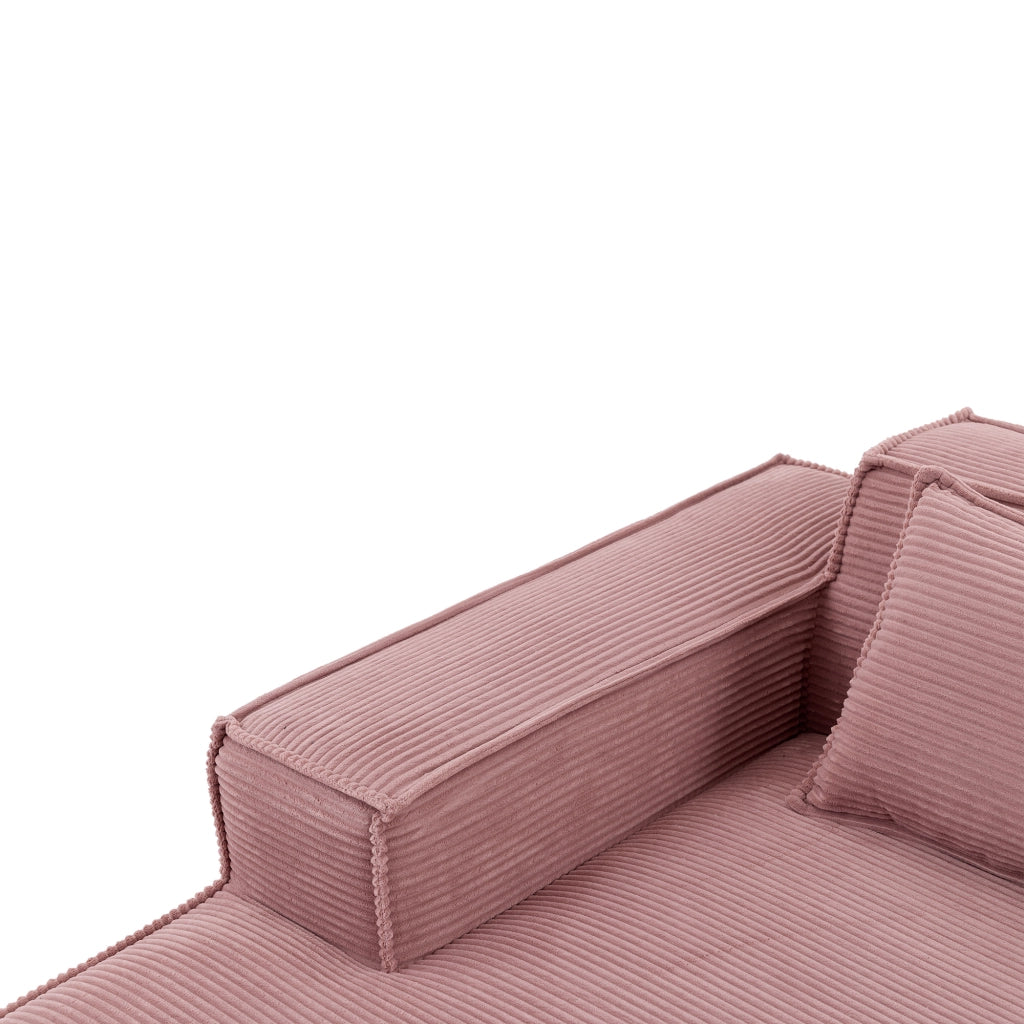 Divano lineare compatto con cuscini e seduta elastica per piccoli spazi in poliestere rivestito rosa baby 235 cm
